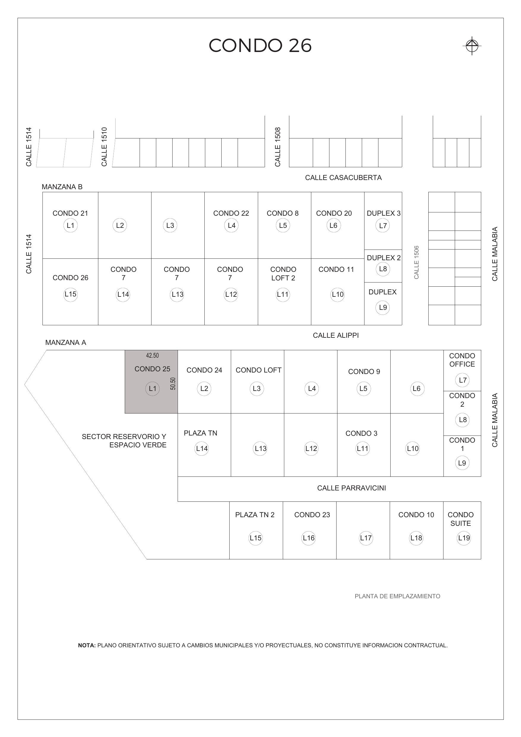 Plano de ubicación del Condo 25 en Manzana A, lote L1